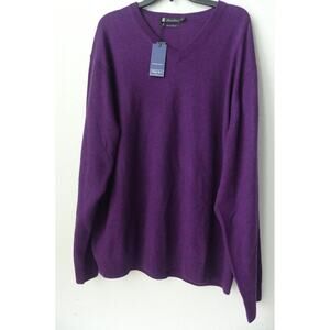 NWT Bruno Ferraro Sweater Men's XXL Fine Merino Wool V-Neck Purple Preppy Class